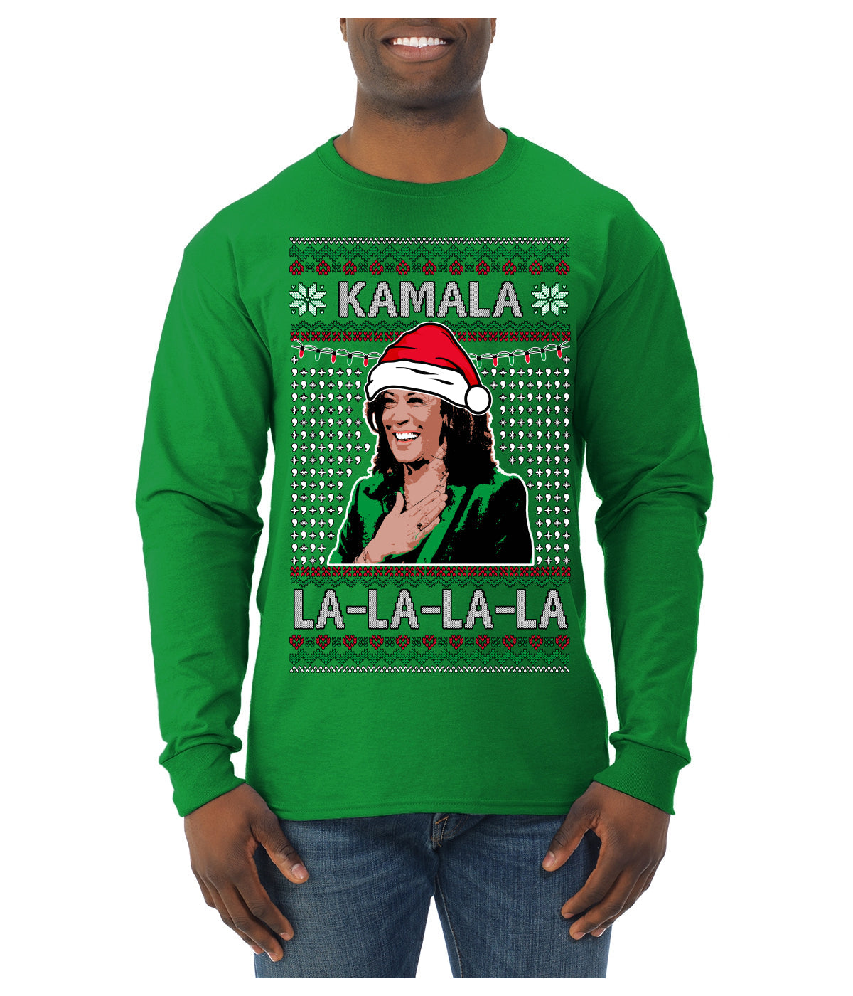 Kamala La La Funny Santa Hat Classic Xmas Song Carol Ugly Christmas Sweater Mens Long Sleeve Shirt