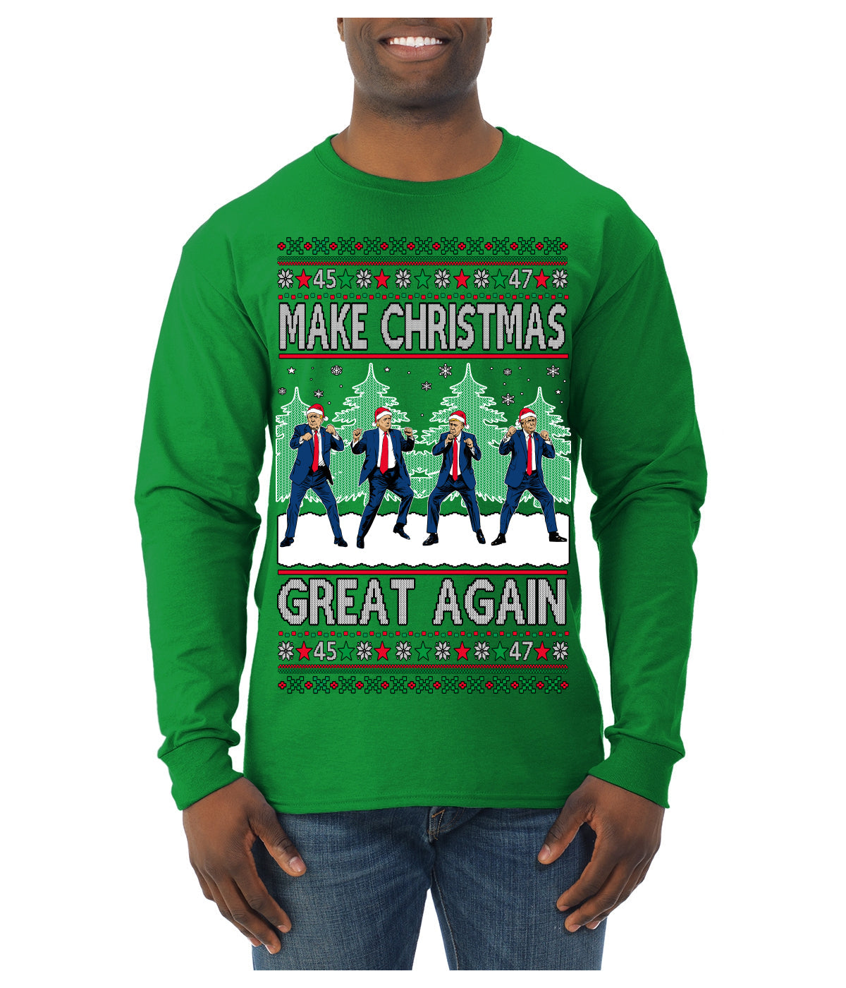 Make Christmas Great Again Shimmy Dance USA President Ugly Christmas Sweater Mens Long Sleeve Shirt