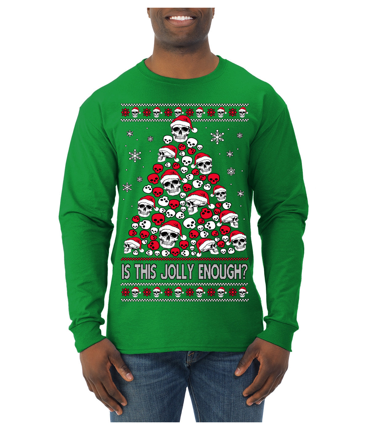 Is This Jolly Enough? Skeleton Skull Christmas Tree Ugly Christmas Sweater Mens Long Sleeve Shirt