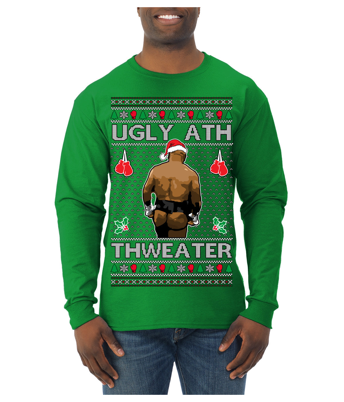 Ugly Ath Sweater Merry Chrithmith, Butt Viral Ugly Ass Boxing Fight Meme Ugly Christmas Sweater Mens Long Sleeve Shirt