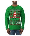 Best Christmas By Par Funny Santa Golfing Pun Sports Golf Ugly Christmas Sweater Mens Long Sleeve Shirt