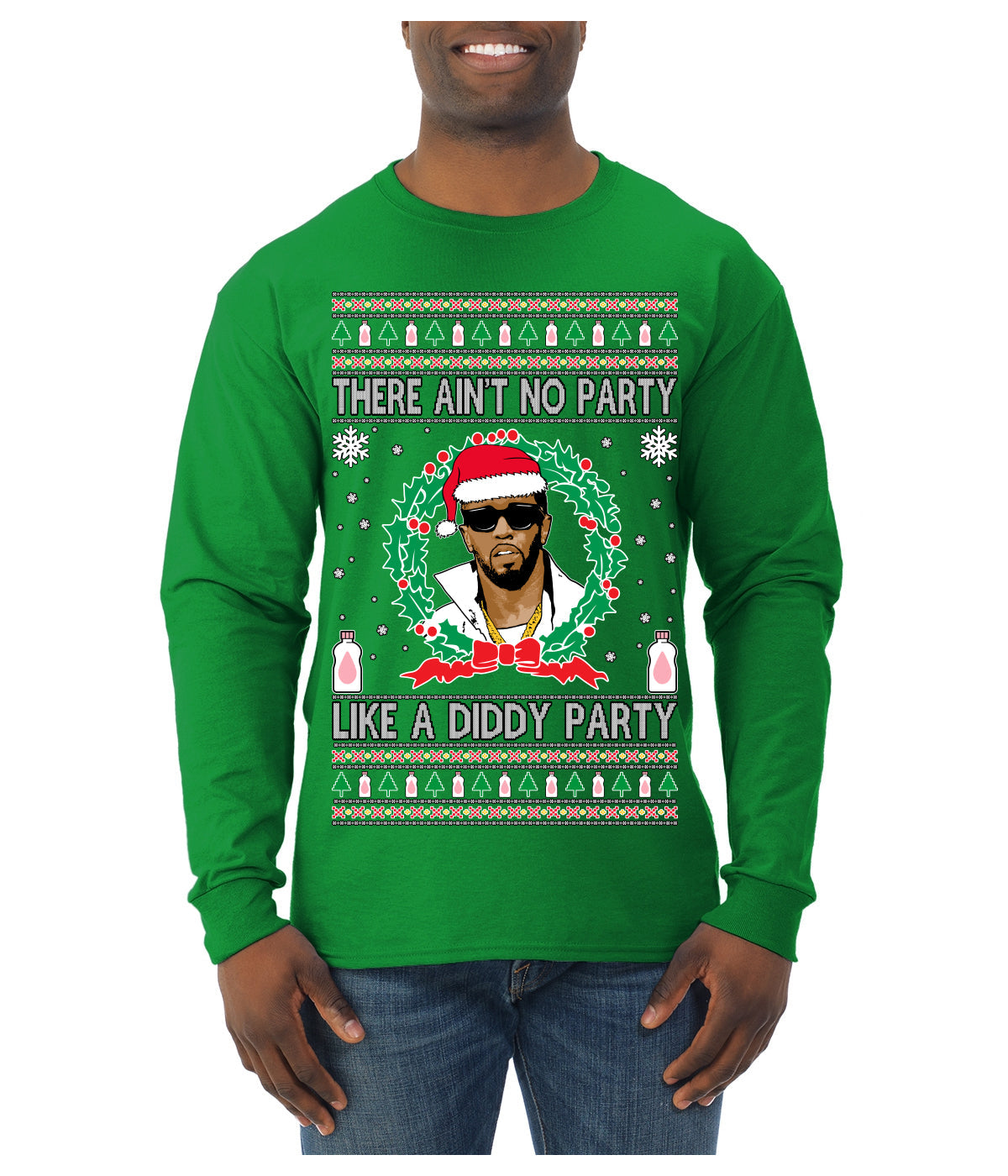 There Ain't No Party Like a Diddy Party, Funny Crazy Party Viral Music Baby Oil Meme, Men Women Ugly Christmas Sweater Mens Long Sleeve Shirt