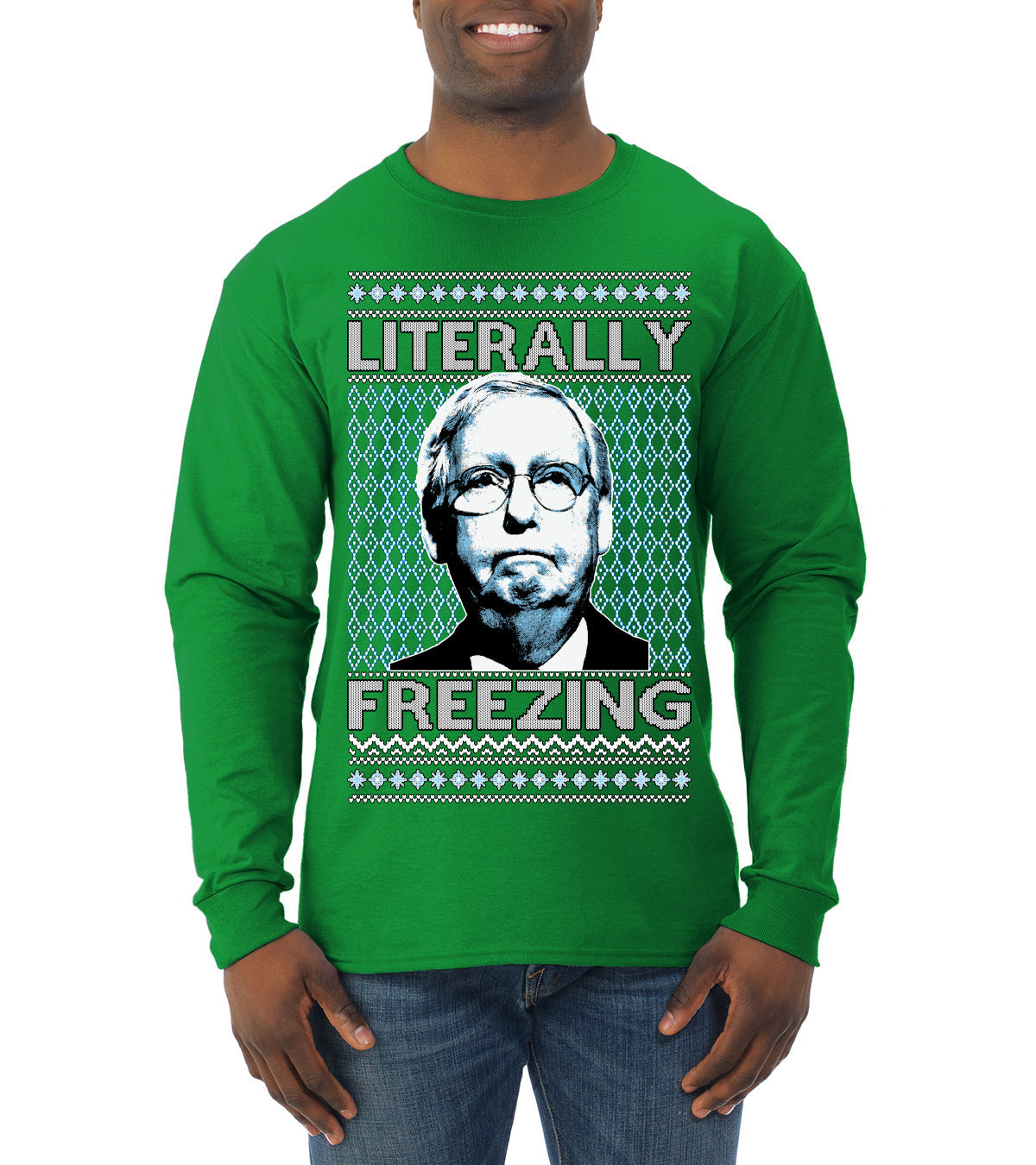 Literally Freezing McConnell Senator  Ugly Christmas Sweater Mens Long Sleeve Shirt