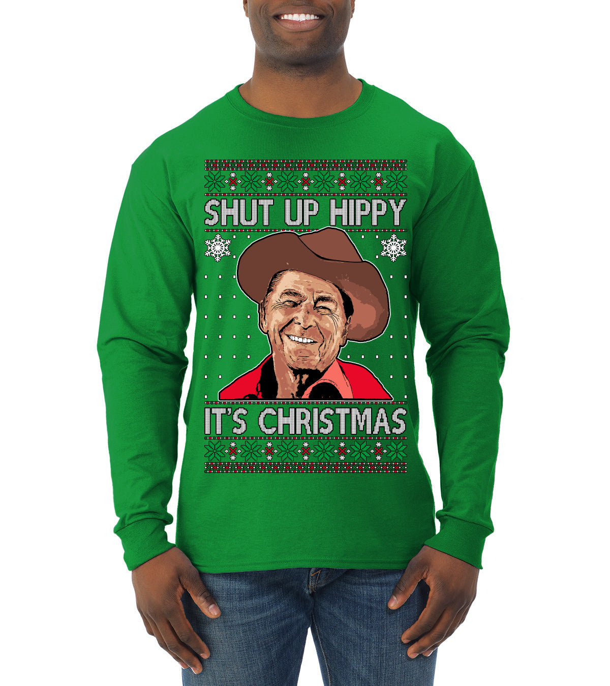Shut Up Hippy It's Christmas Ugly Christmas Sweater Mens Long Sleeve Shirt