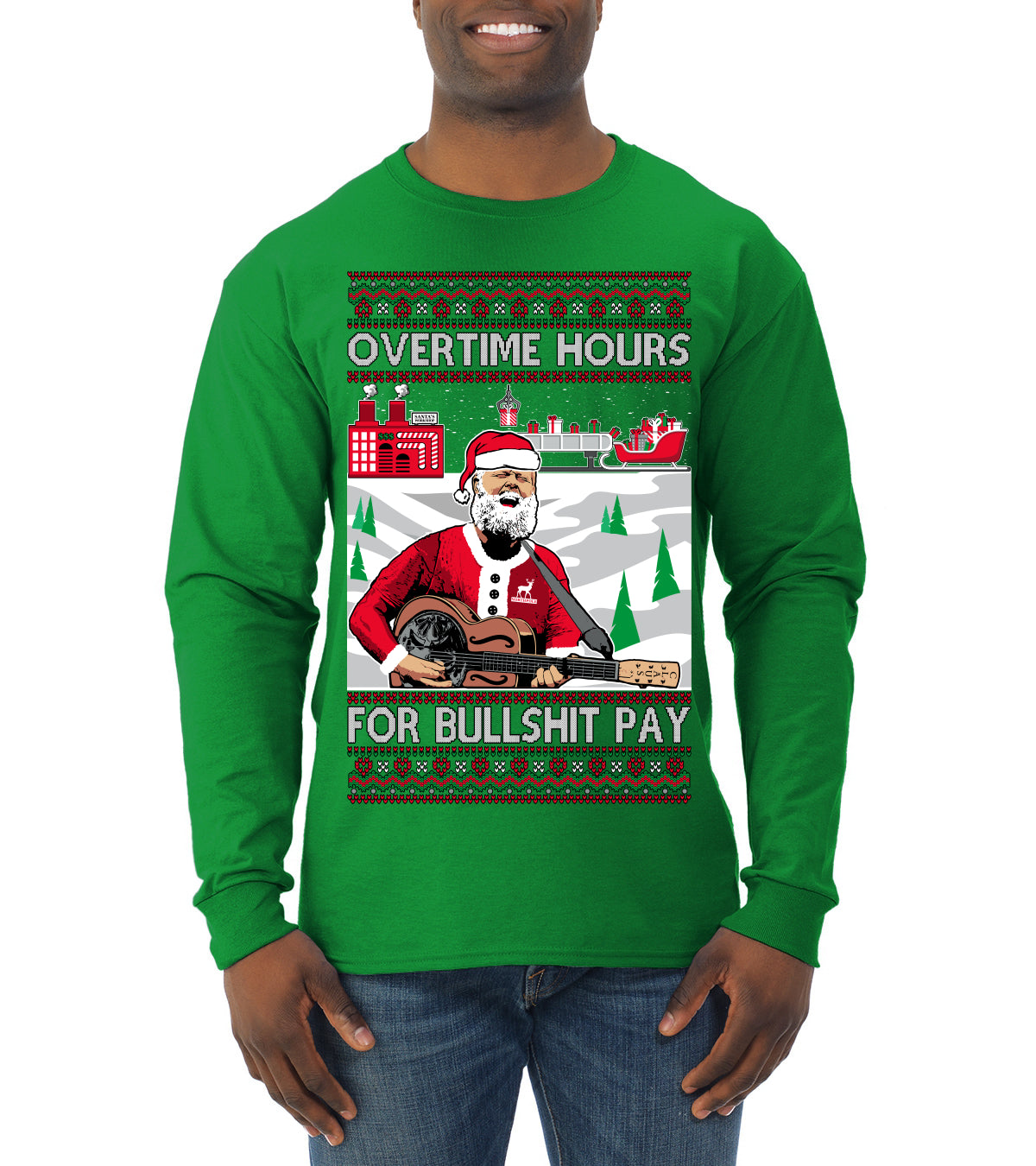 Overtime Hours Rich Men North of Richmond Ugly Christmas Sweater Mens Long Sleeve Shirt