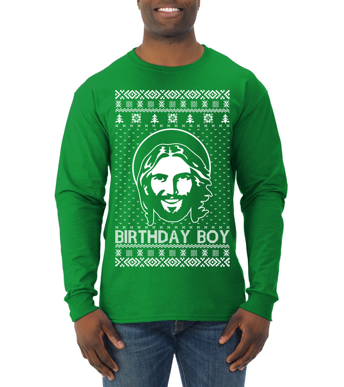 Birthday Boy Jesus Christ Ugly Christmas Sweater Mens Long Sleeve Shirt