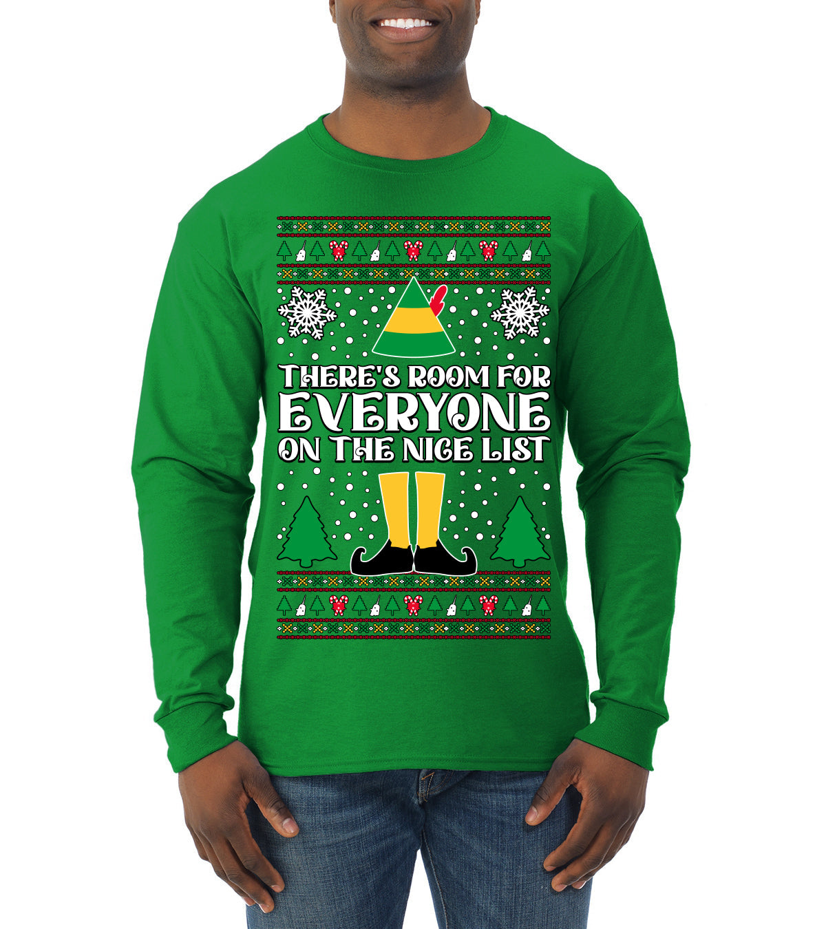 Room For Everyone On The Nice List Christmas Movie Quote  Ugly Christmas Sweater Mens Long Sleeve Shirt