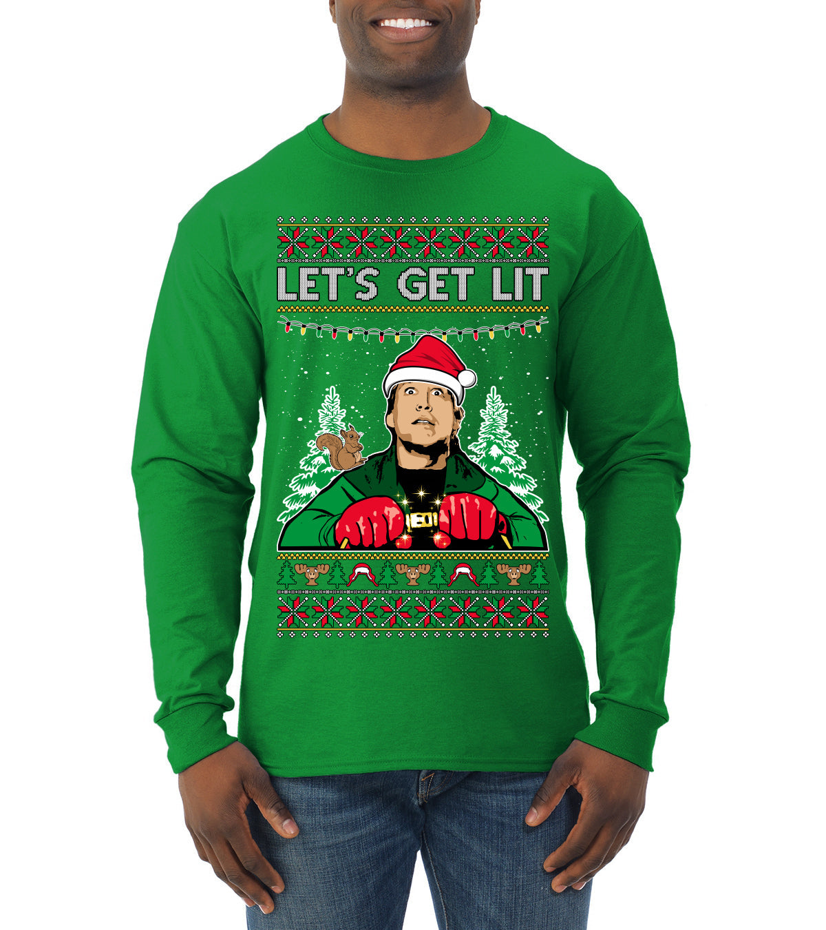 Let's Get Lit Clark Vacation Ugly Christmas Sweater Mens Long Sleeve Shirt