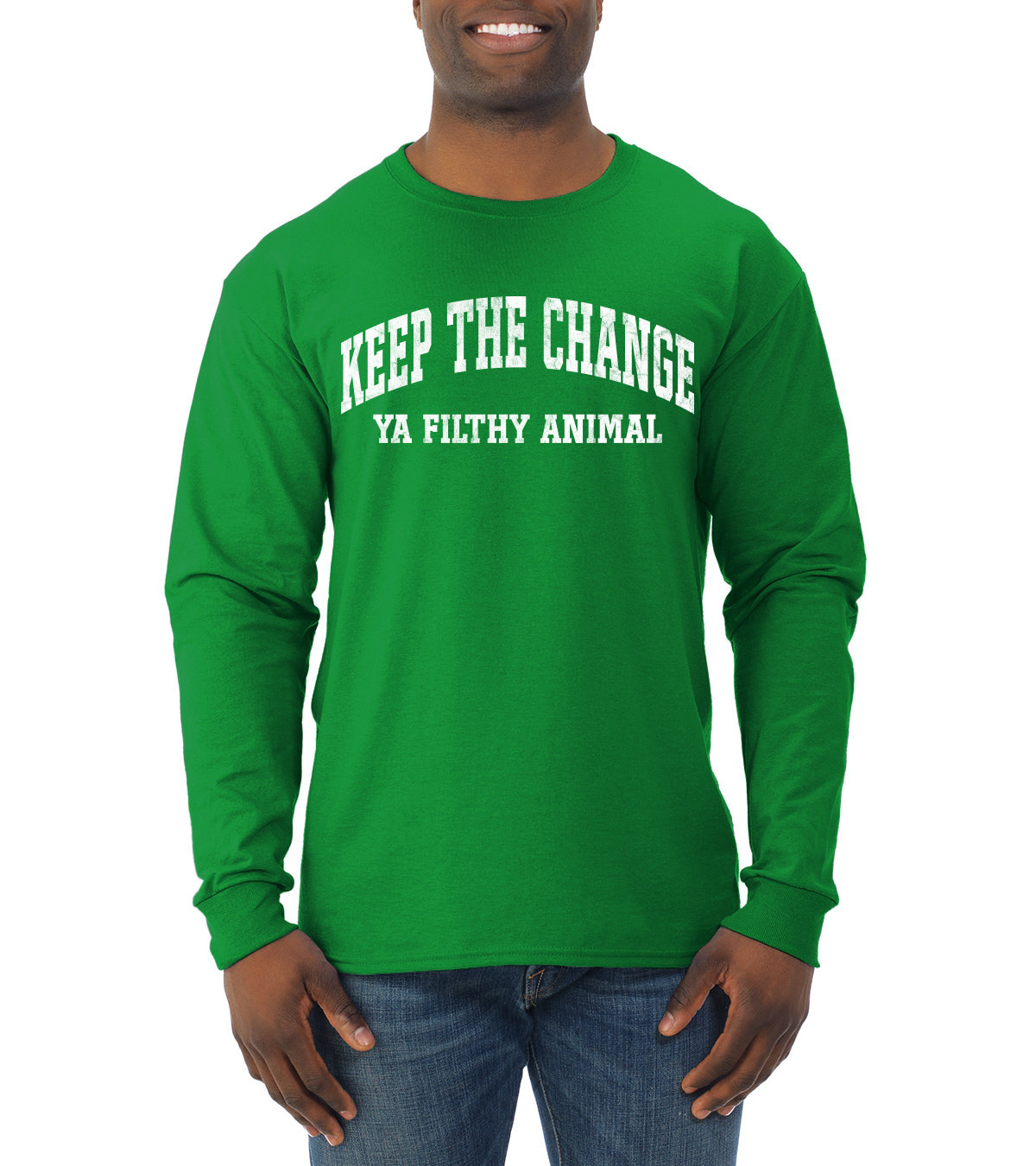 Vintage Movie Quote Keep The Change Filthy Animal Christmas Mens Long Sleeve Shirt