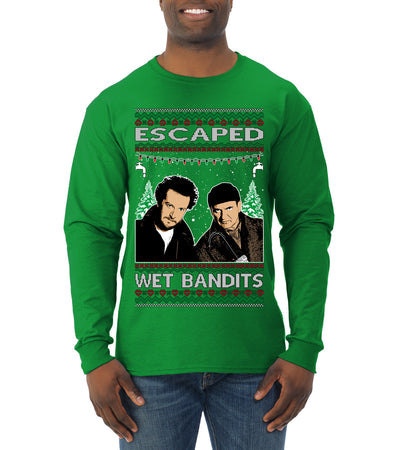 Escaped Bandits Classic Home Holiday Movie Ugly Christmas Sweater Mens Long Sleeve Shirt