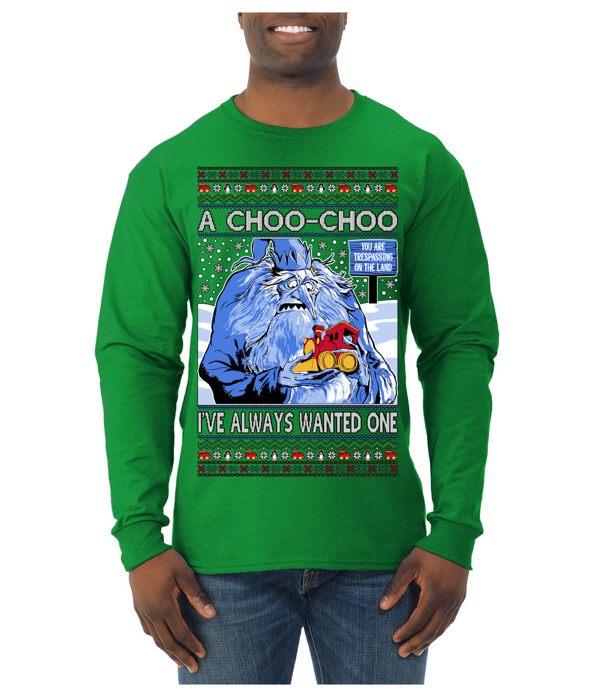 A Choo Choo I've Always Wanted One Winter Warlock Movie Ugly Christmas Sweater Mens Long Sleeve Shirt