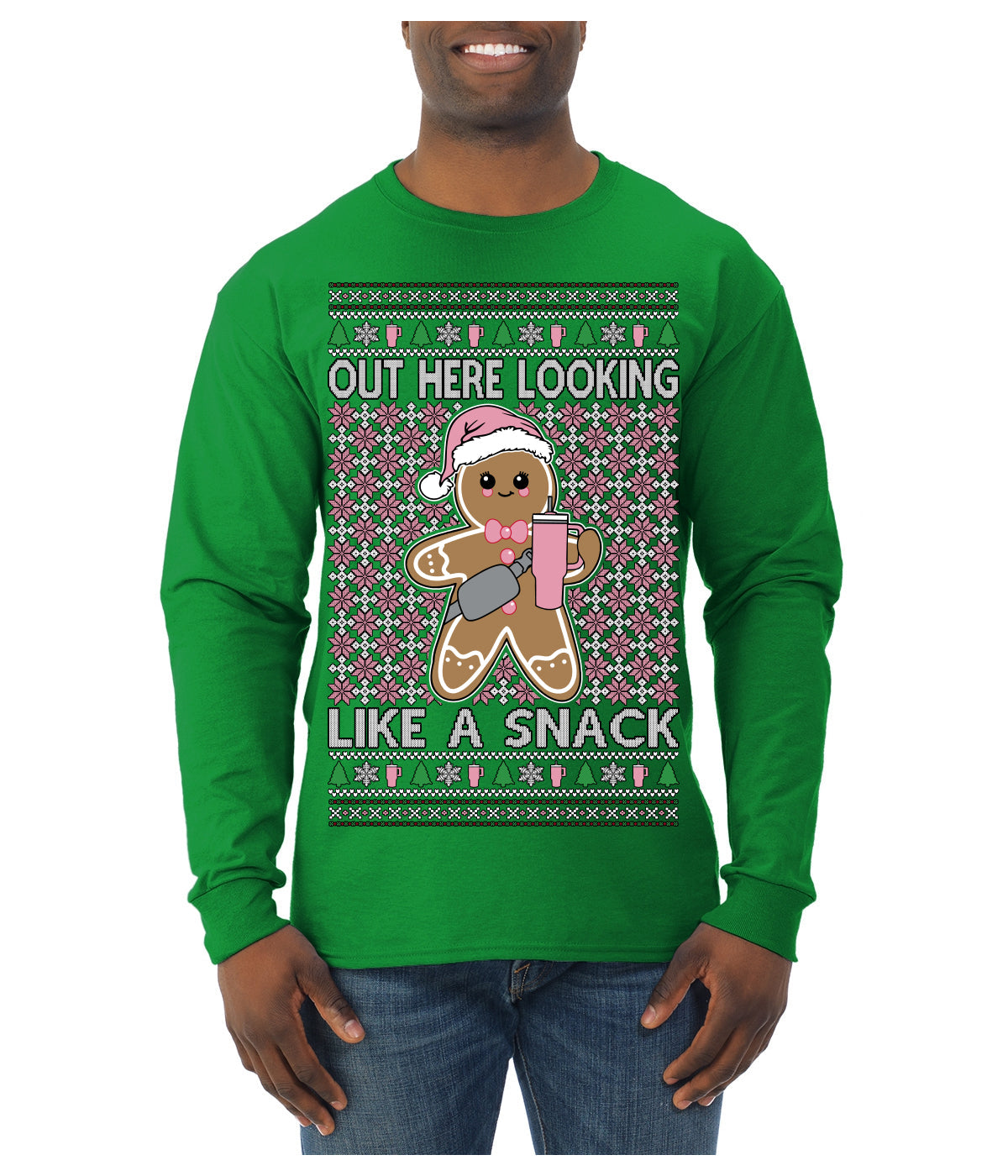 Out Here Looking Like a Snack Cute Xmas Cookie Ugly Christmas Sweater Mens Long Sleeve Shirt