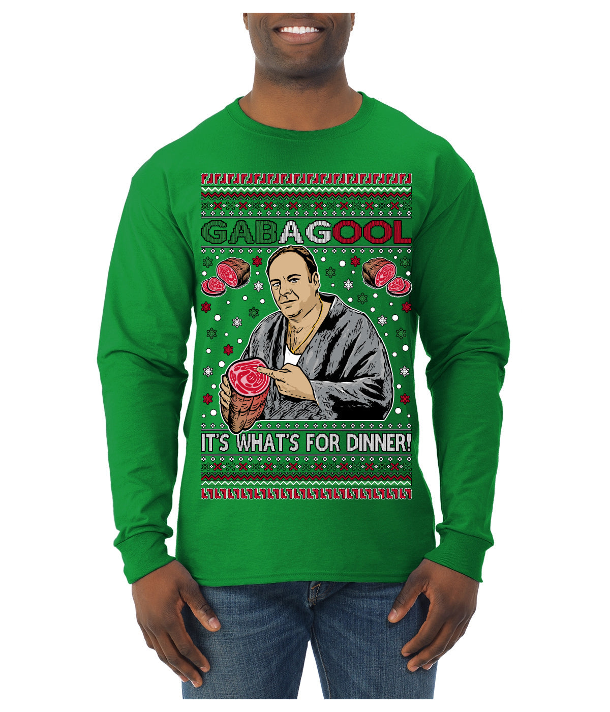Gabagool It's What's for Dinner, Funny Tony Italian NJ New Jersey Mafia, Classic TV Show Ugly Christmas Sweater Mens Long Sleeve Shirt