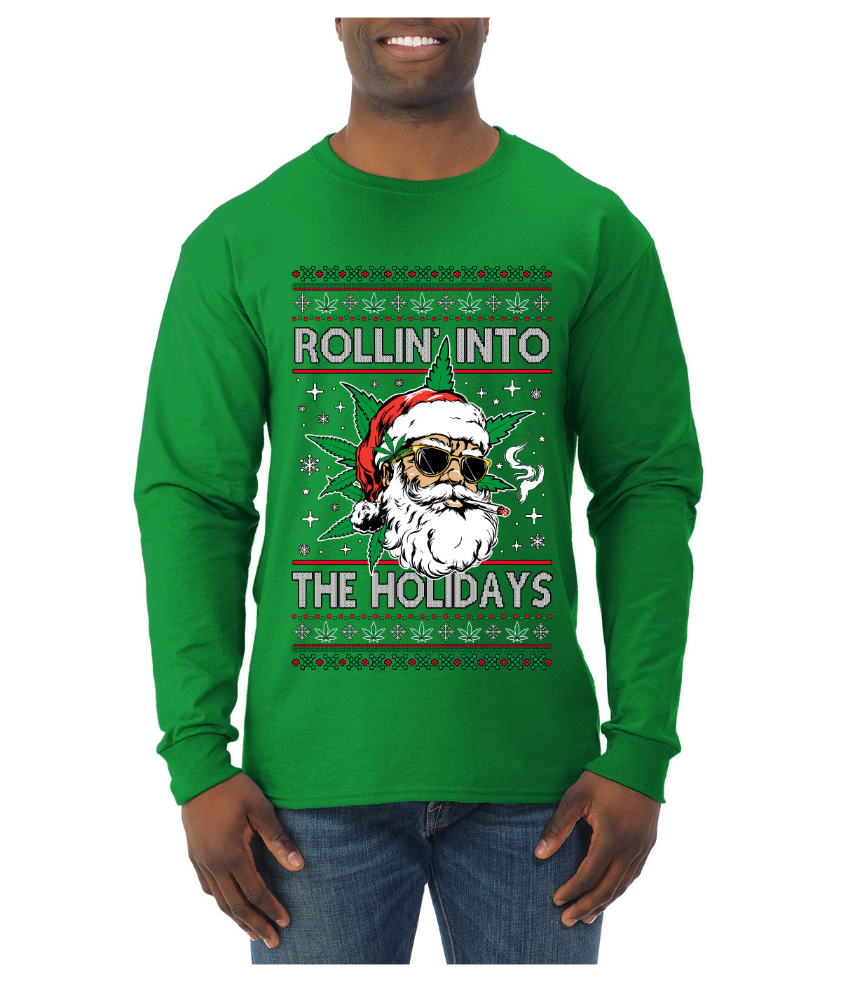 Rollin' Into The Holidays Christmas Sweater, Ugly Christmas Sweater Mens Long Sleeve Shirt