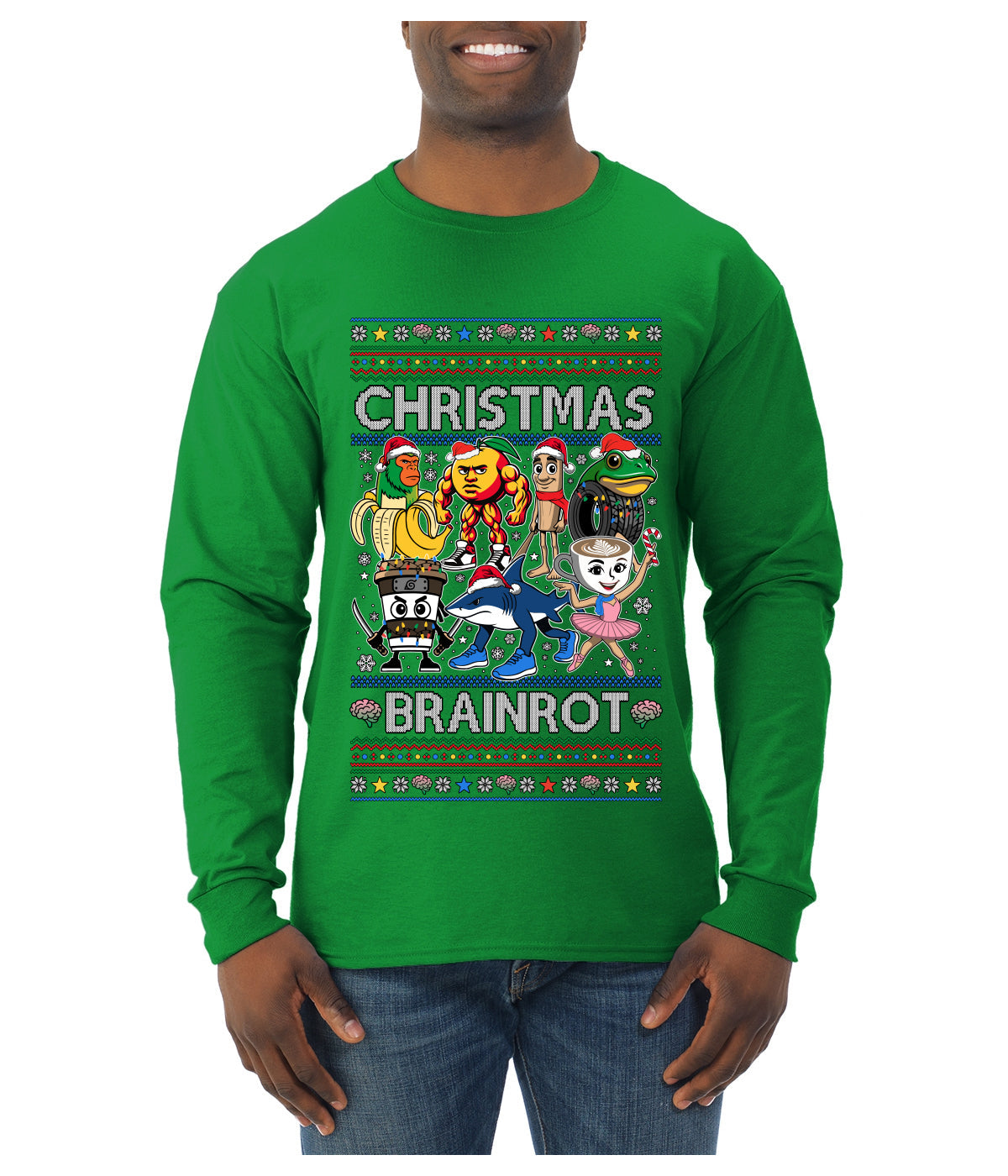 Christmas Brainrot, Ugly Christmas Sweater Mens Long Sleeve Shirt