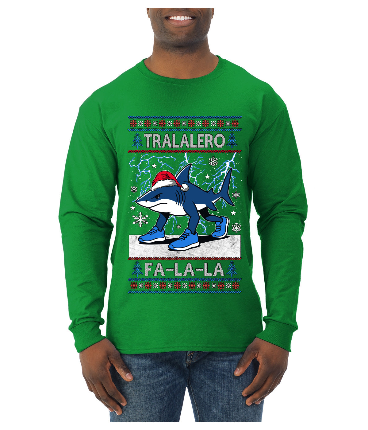 Tralalero Fa La La Brainrot, Ugly Christmas Sweater Mens Long Sleeve Shirt