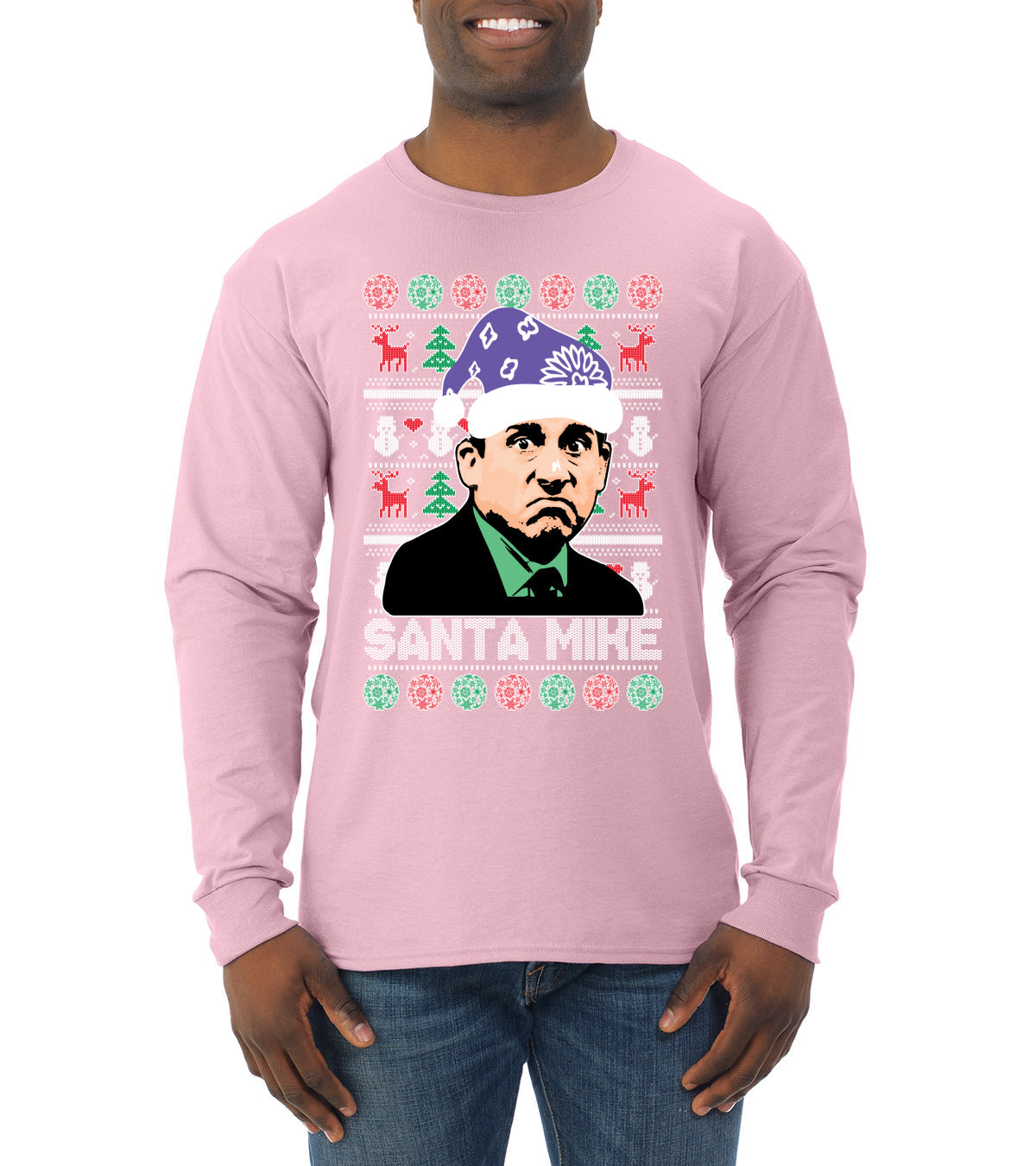 Santa Mike Michael Scott The Office Ugly Christmas Sweater Mens Long Sleeve Shirt