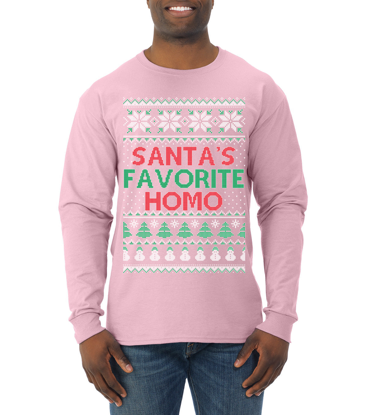 Santa's Favorite Homo Ugly Christmas Sweater Mens Long Sleeve Shirt