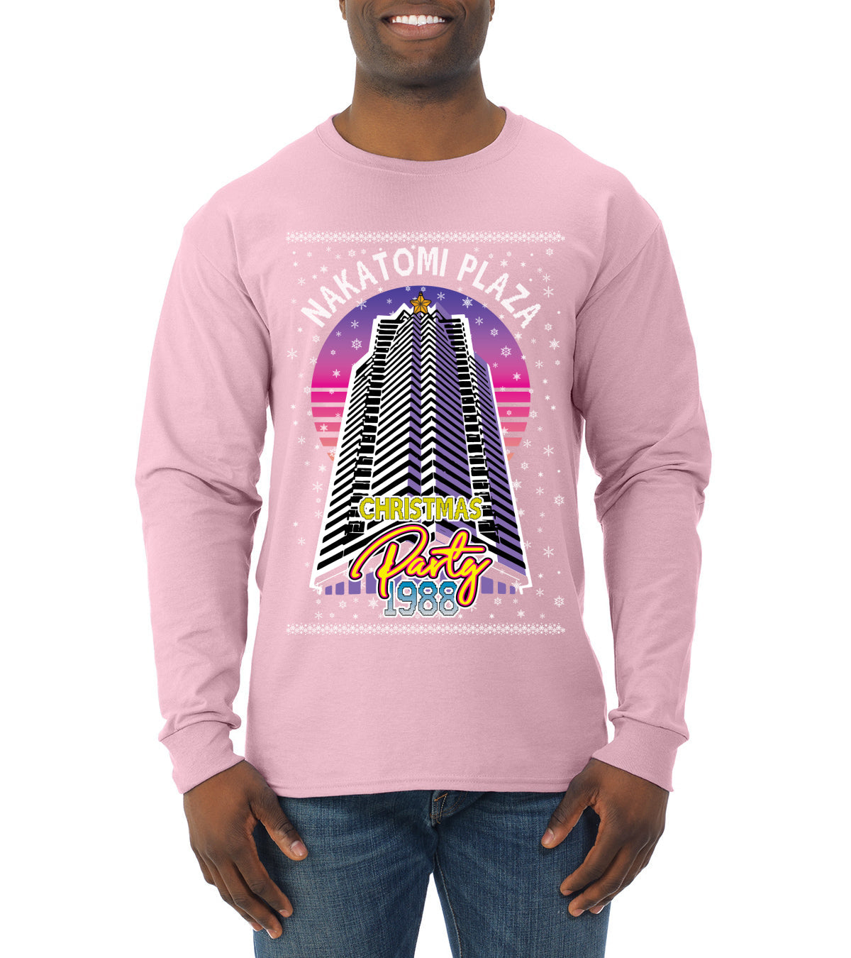 Retro Nakatomi Plaza 1988 Holiday Party Ugly Christmas Sweater Mens Long Sleeve Shirt