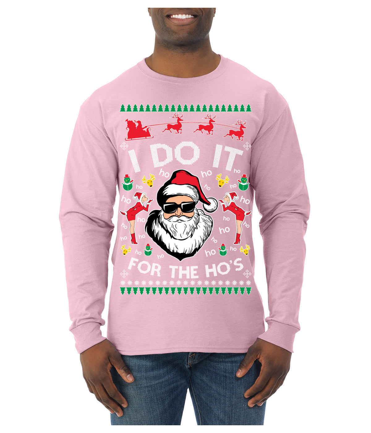 I Do It for the Hos Funny Santa Claus Ugly Christmas Sweater Mens Long Sleeve Shirt
