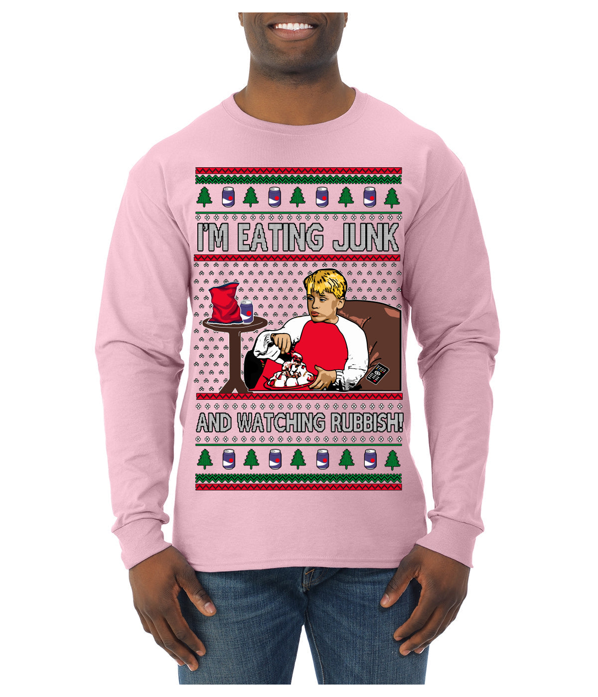 I'm Eating Junk and Watching Rubbish 90s Movie Ice Cream Ugly Christmas Sweater Mens Long Sleeve Shirt