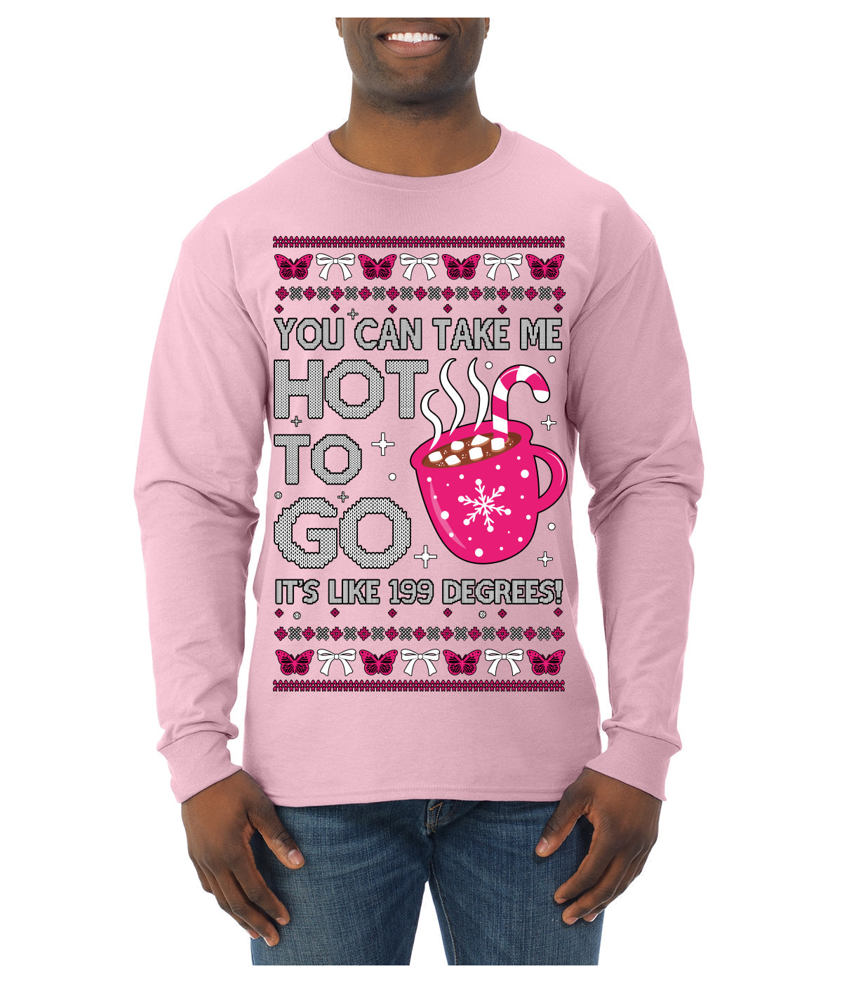 You Can Take Me Hot to Go, Hot Cocoa Viral Song Pop Music Ugly Christmas Sweater Mens Long Sleeve Shirt