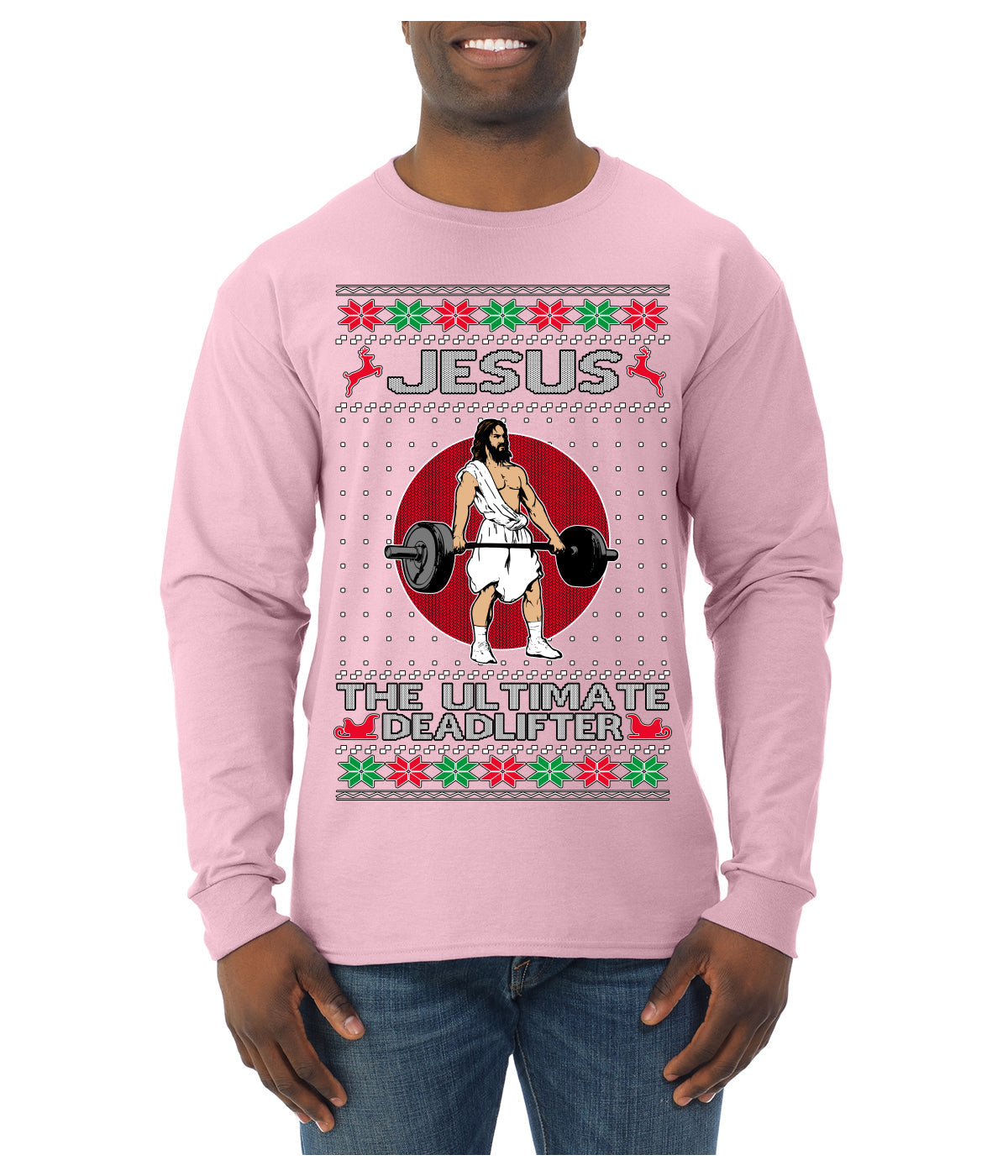 Jesus the Ultimate Deadlifter Funny Ugly Christmas Sweater Mens Long Sleeve Shirt