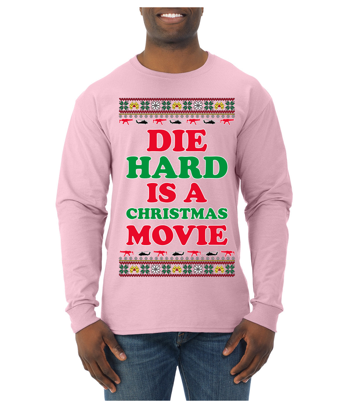 Die Hard is a Christmas Movie Classic, McClane Hans Nakatomi Plaza Xmas Party Holiday Movies Ugly Christmas Sweater Mens Long Sleeve Shirt