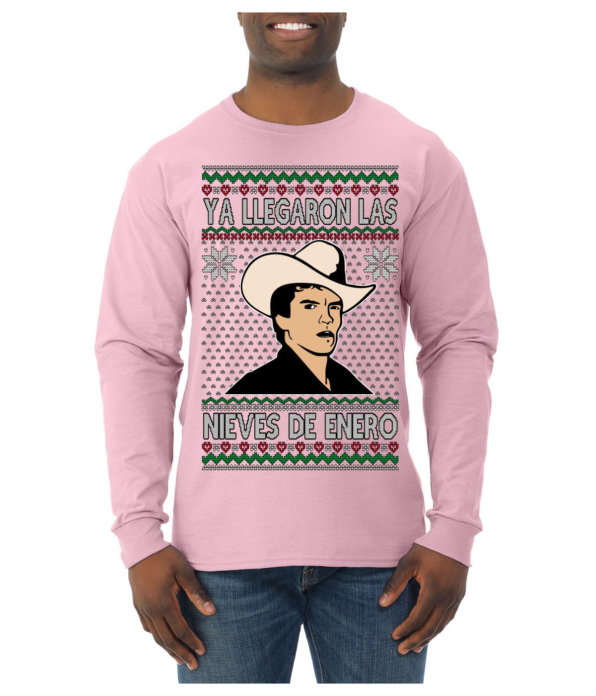Ya Llegaron Las Nieves De Enero Chalino January Snow Ugly Christmas Sweater Mens Long Sleeve Shirt