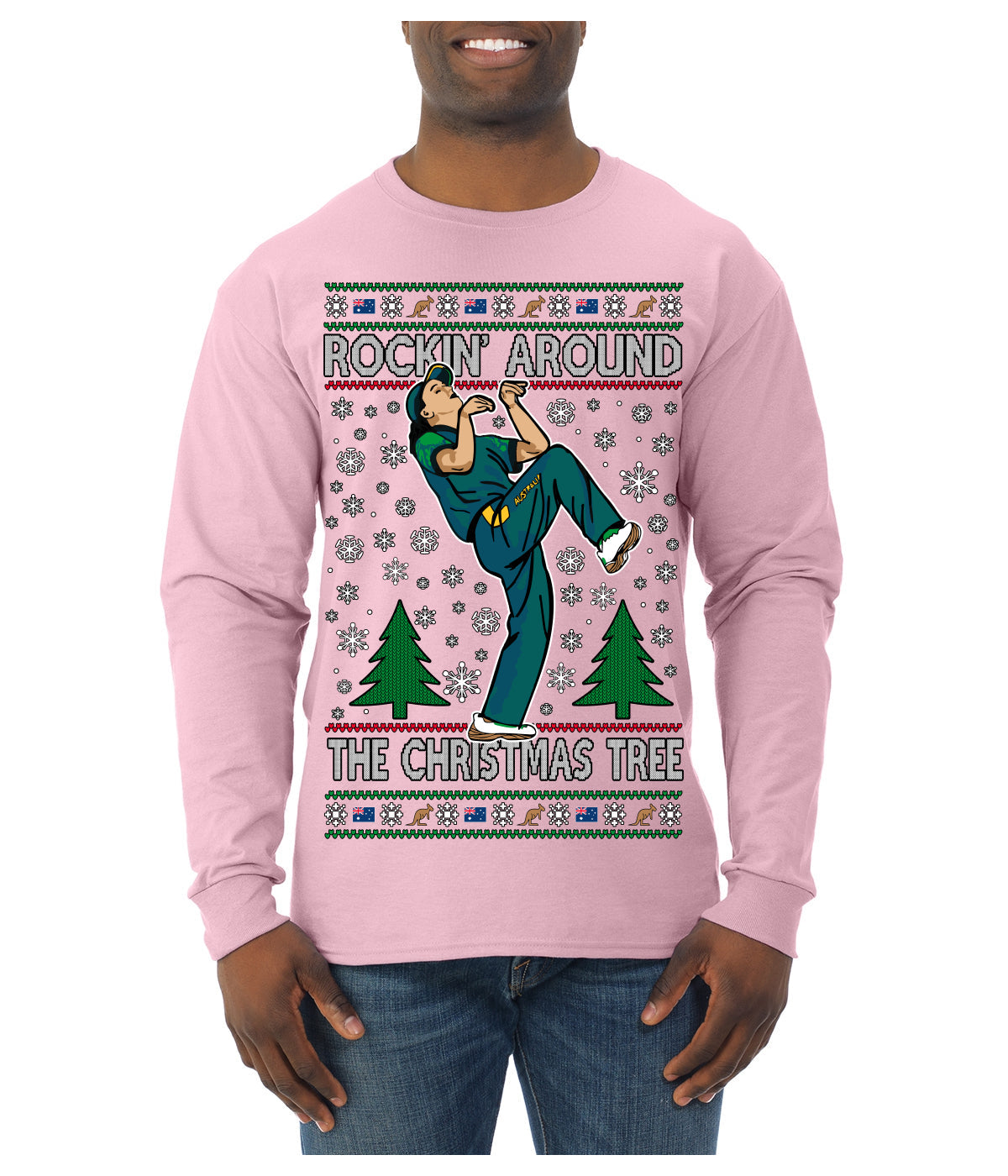 Rockin Around the Christmas Tree Raygun Viral Breakdancer Ugly Christmas Sweater Mens Long Sleeve Shirt