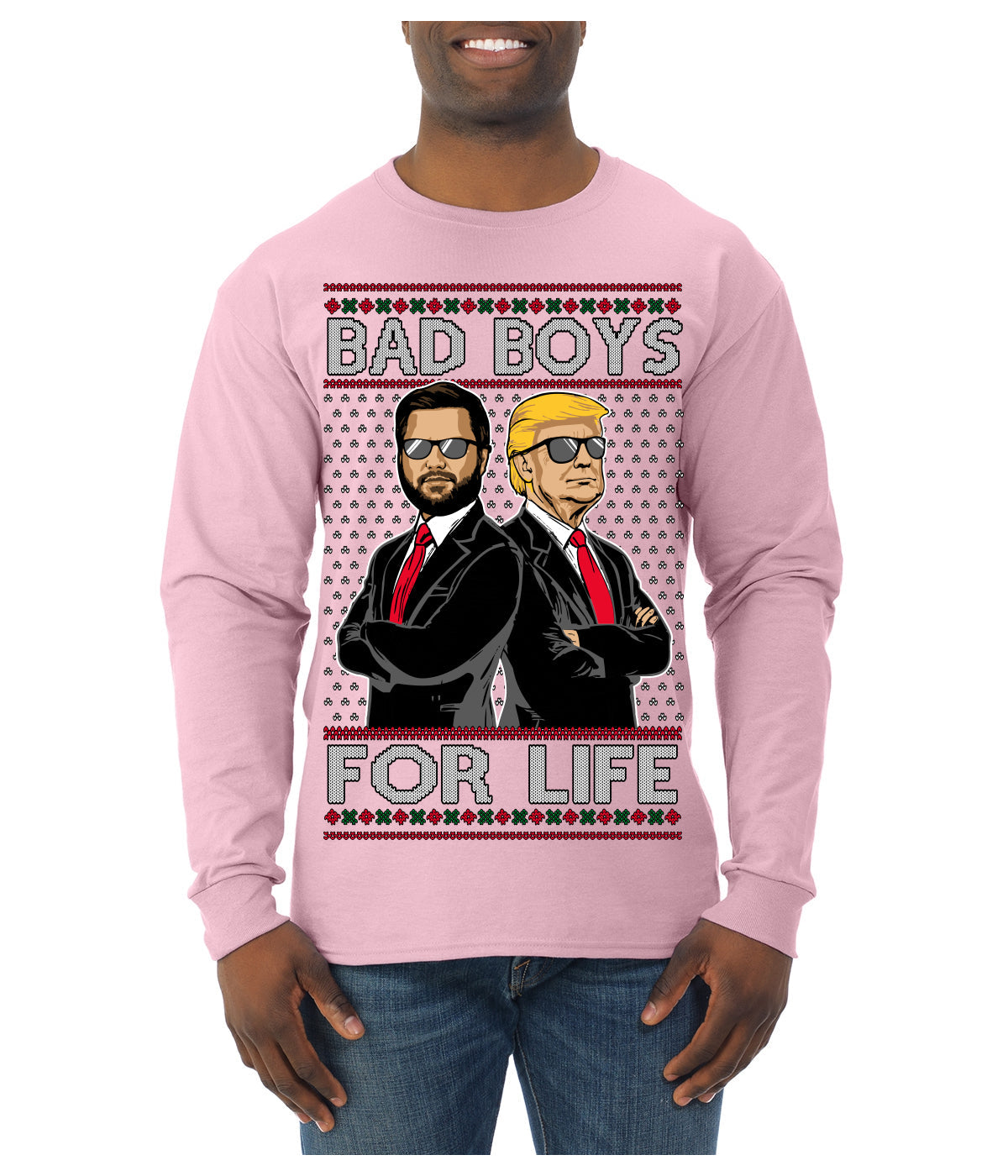 Bad Boys for Life Donald Trump JD Vance Funny 90s Movie Ugly Christmas Sweater Mens Long Sleeve Shirt