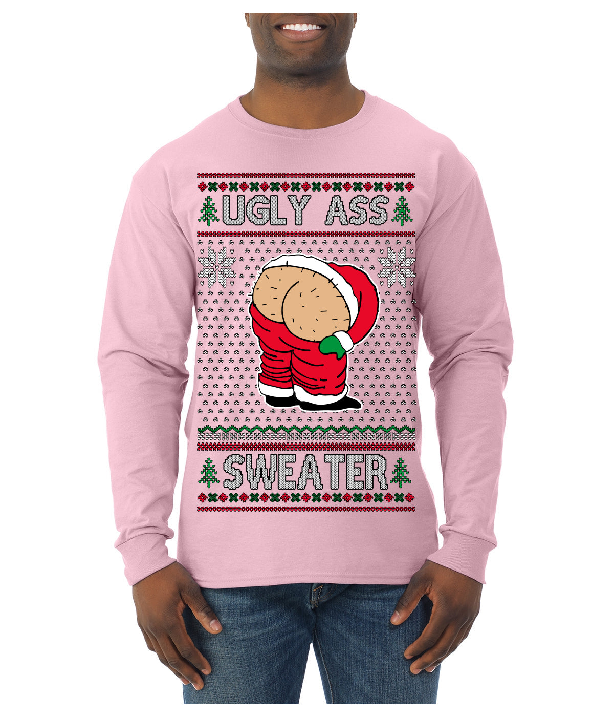 Ugly Ass Sweater Funny Santa Claus Butt Xmas Ugly Christmas Sweater Mens Long Sleeve Shirt