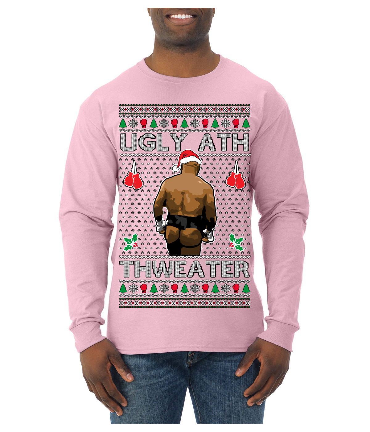 Ugly Ath Sweater Merry Chrithmith, Butt Viral Ugly Ass Boxing Fight Meme Ugly Christmas Sweater Mens Long Sleeve Shirt