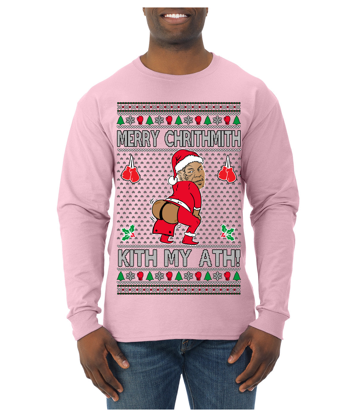 Merry Chrithmith Kith My Ath, Funny Butt Dancing, Viral Kiss My Ass Boxing Fight Meme, Men Women Ugly Christmas Sweater Mens Long Sleeve Shirt