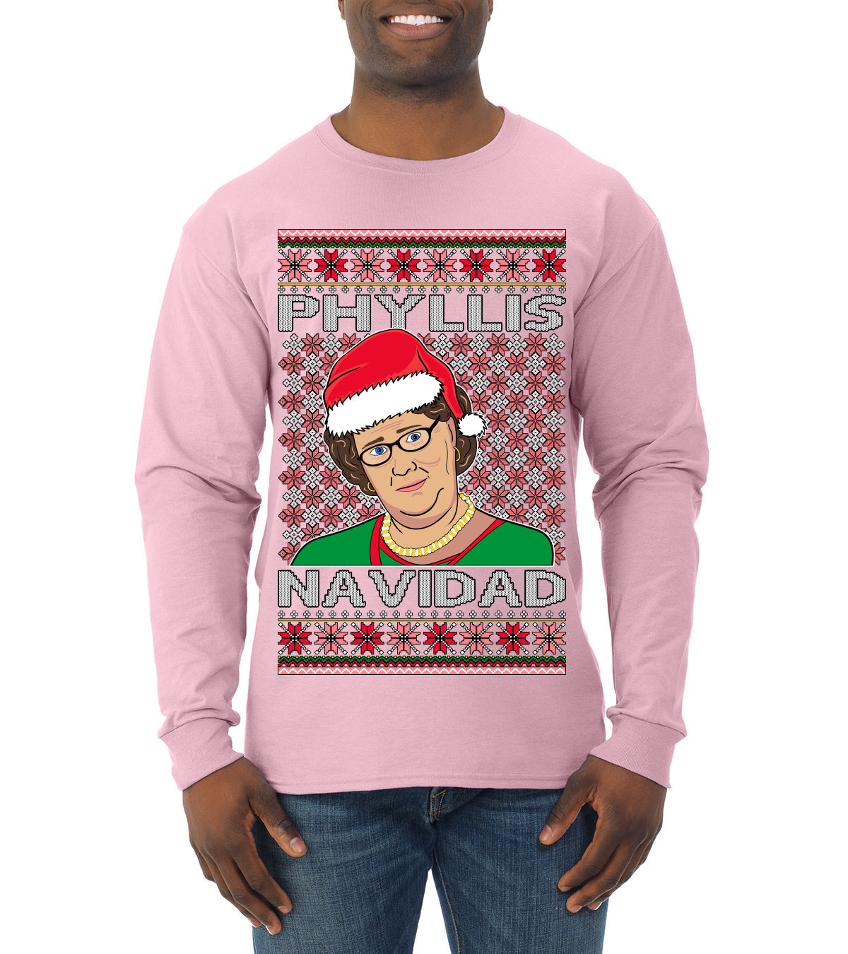 Office Phyllis Navidad Happy Holiday Ugly Christmas Sweater Mens Long Sleeve Shirt