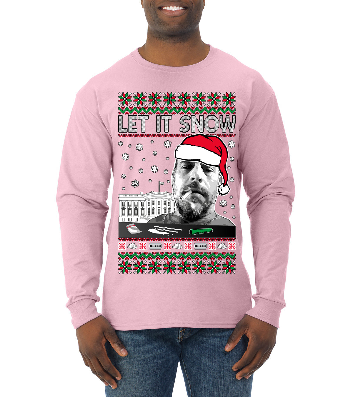 Hunter Let It Snow Biden Ugly Christmas Sweater Mens Long Sleeve Shirt