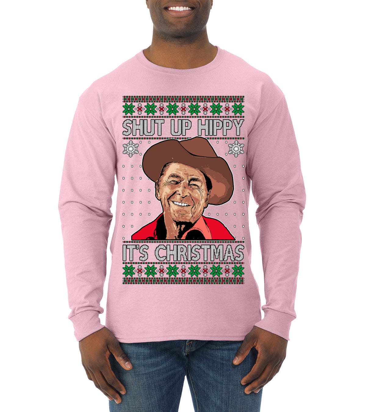 Shut Up Hippy It's Christmas Ugly Christmas Sweater Mens Long Sleeve Shirt