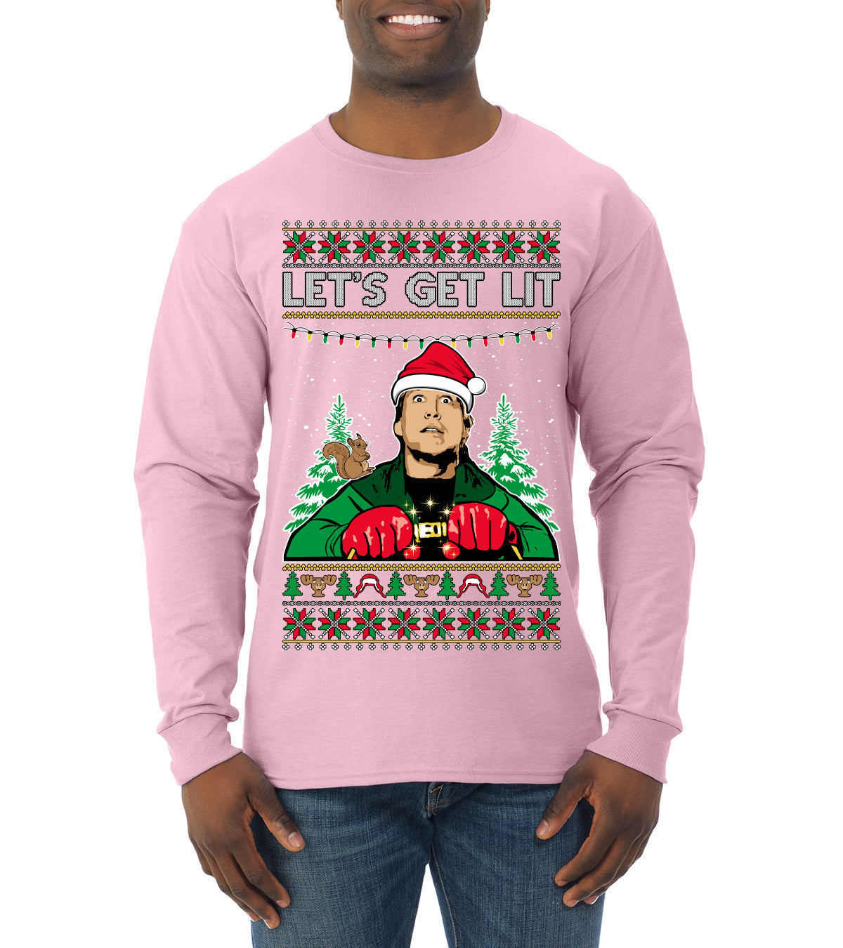 Let's Get Lit Clark Vacation Ugly Christmas Sweater Mens Long Sleeve Shirt