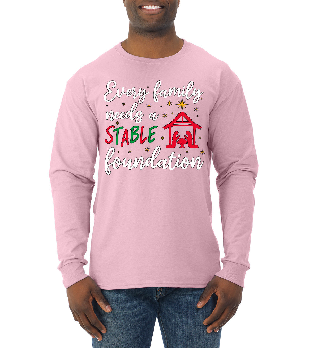 Every Family Needs a Stable Foundation Christmas Mens Long Sleeve Shirt