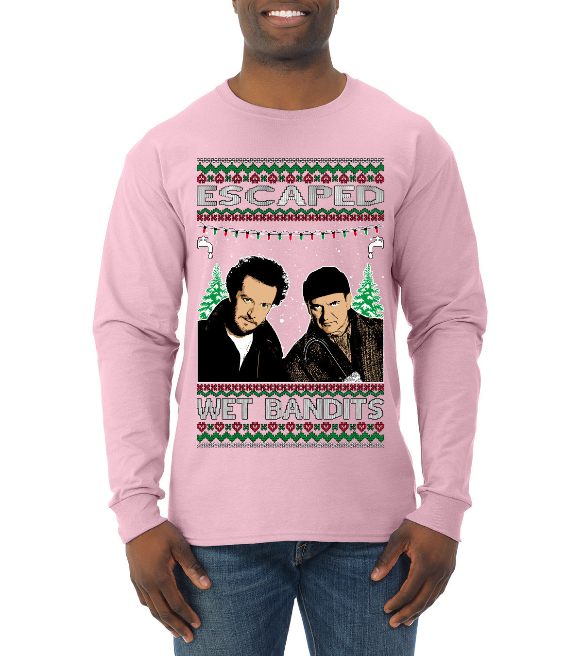 Escaped Bandits Classic Home Holiday Movie Ugly Christmas Sweater Mens Long Sleeve Shirt