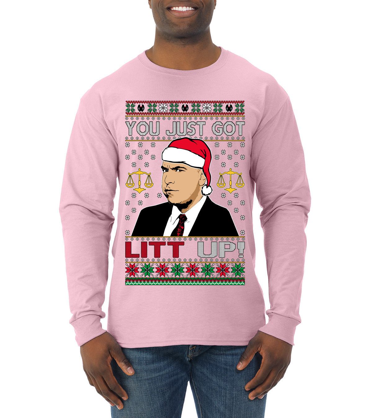 Just Got Litt Up Louis Tv Show Parody Ugly Christmas Sweater Mens Long Sleeve Shirt