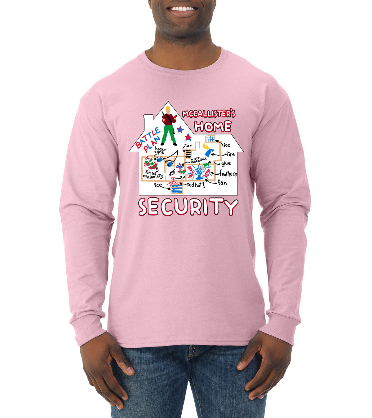 McCallister's Home Security Battle Plans Alone Christmas Mens Long Sleeve Shirt