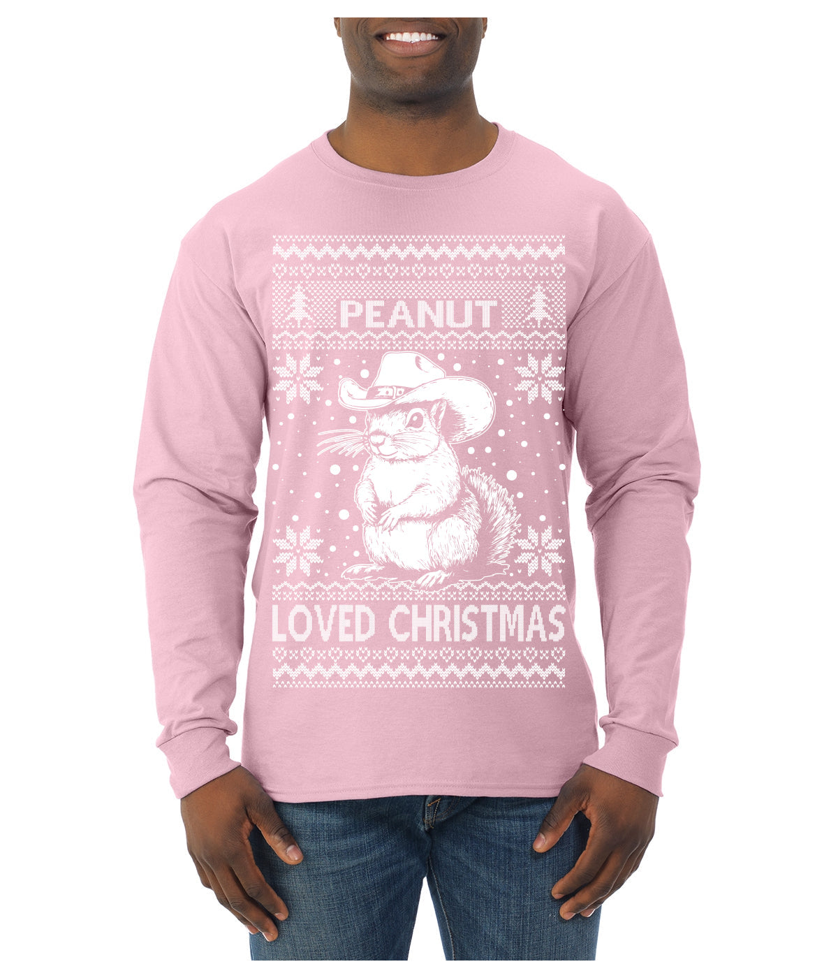 Peanut Loved Christmas RIP Funny Viral Squirrel Meme Ugly Christmas Sweater Mens Long Sleeve Shirt