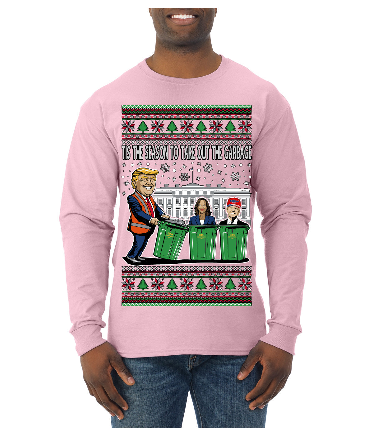Tis the Season to Take Out the Garbage President Trump Ugly Christmas Sweater Mens Long Sleeve Shirt