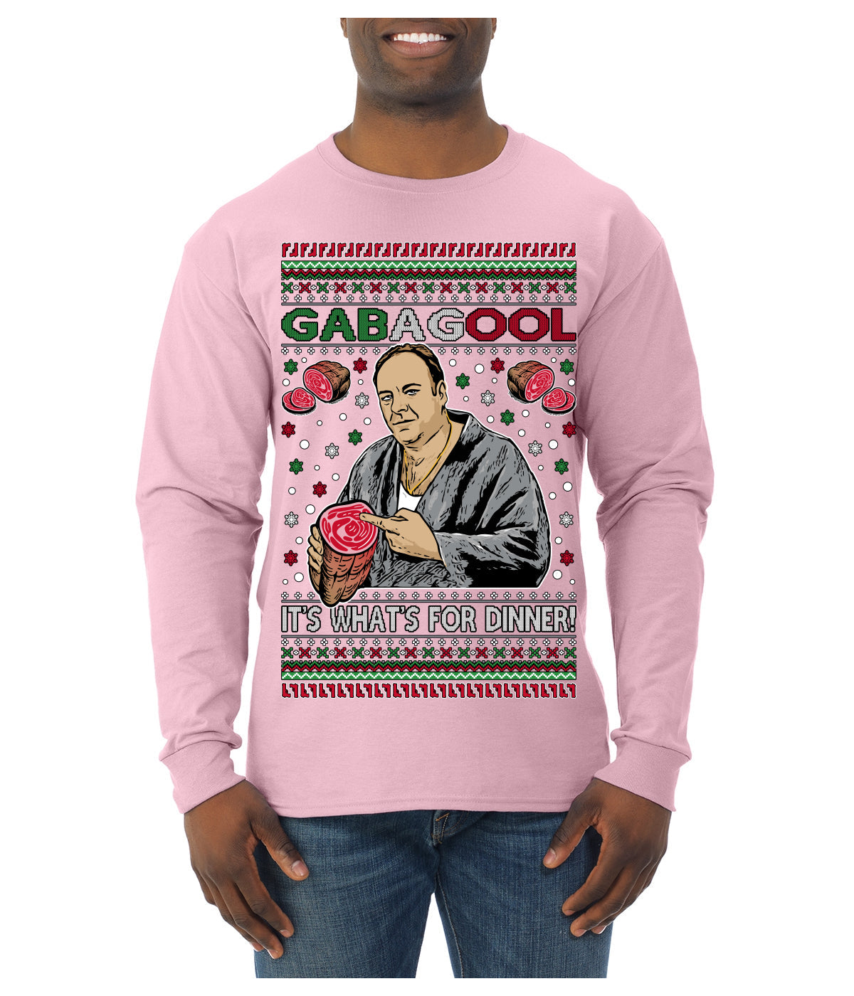 Gabagool It's What's for Dinner, Funny Tony Italian NJ New Jersey Mafia, Classic TV Show Ugly Christmas Sweater Mens Long Sleeve Shirt