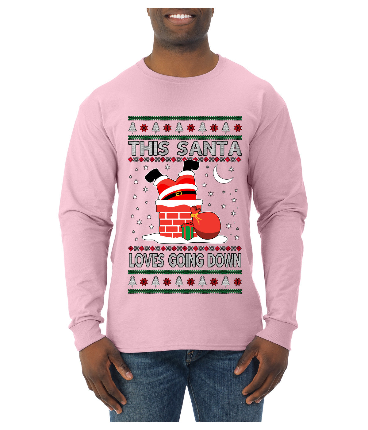This Santa Loves going down, Funny dirty Humor, Ugly Christmas Sweater Mens Long Sleeve Shirt