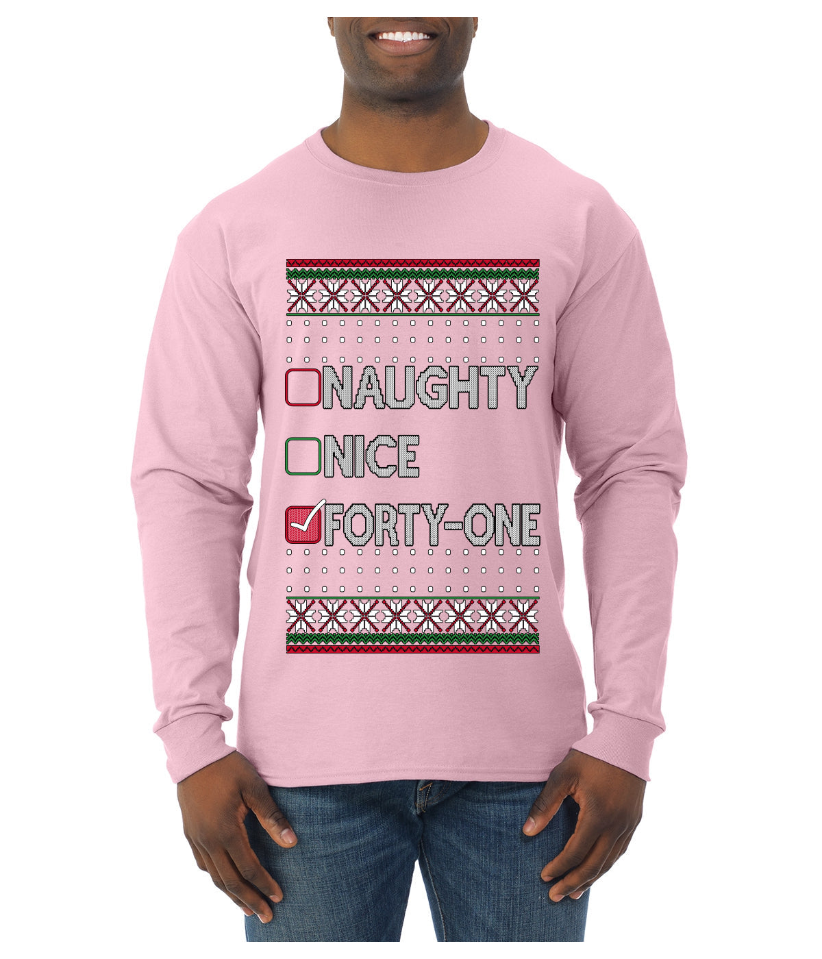 Naughty Nice 41, Simple List, Ugly Christmas Unisex Sweater, Funny Meme, Ugly Christmas Sweater Mens Long Sleeve Shirt