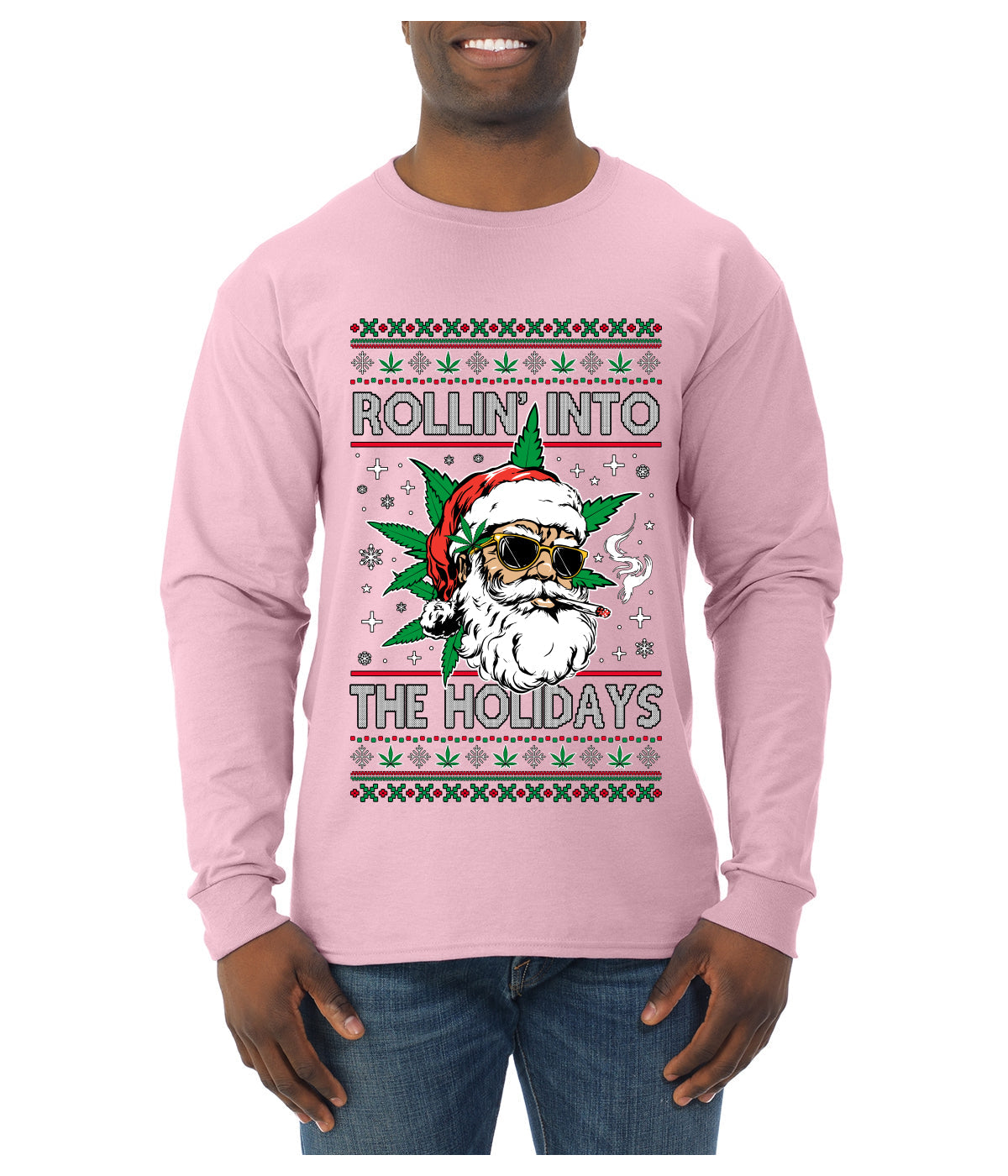 Rollin' Into The Holidays Christmas Sweater, Ugly Christmas Sweater Mens Long Sleeve Shirt