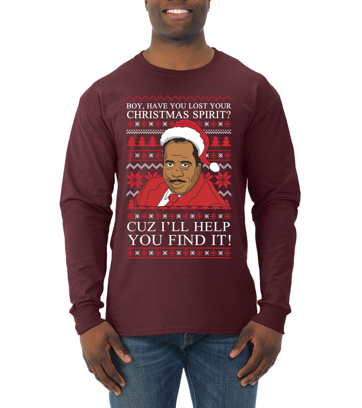 Christmas Spirit I'll Help You Find It Stanley Hudson Ugly Christmas Sweater Mens Long Sleeve Shirt
