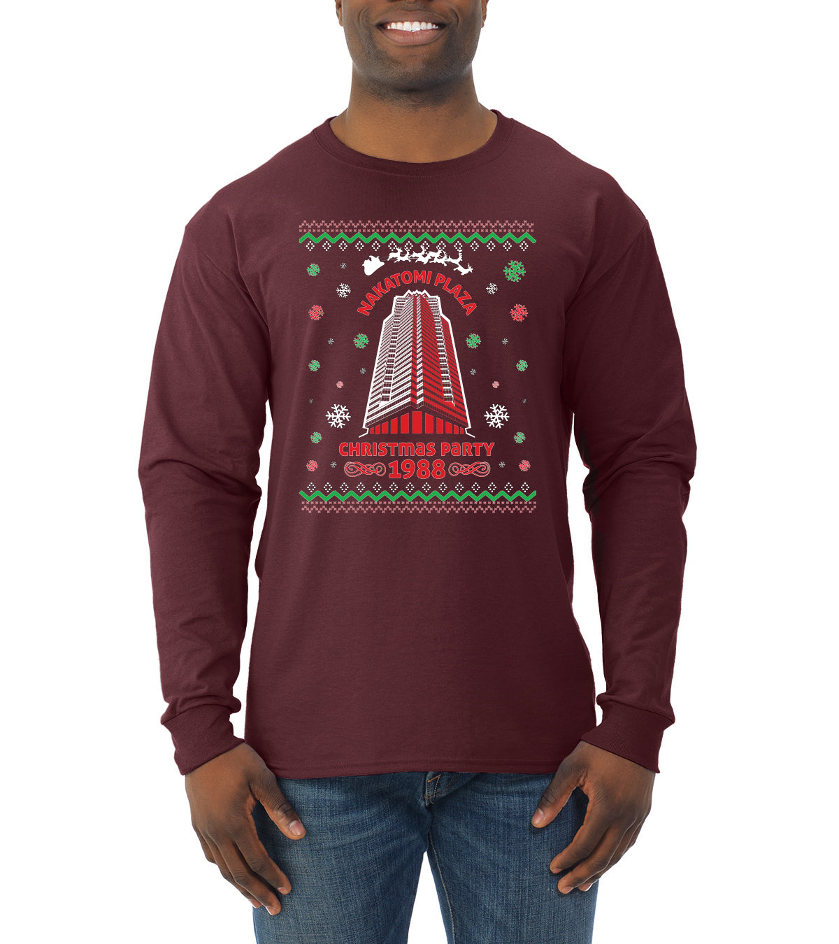 Nakatomi Plaza Christmas Party 1988 Ugly Christmas Sweater Mens Long Sleeve Shirt